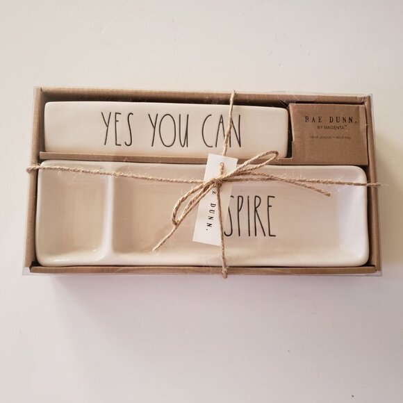 NWT - Rae Dunn Ceramic Desk Set with Inscription "Yes You Can / Inspire" - Picture 1 of 2